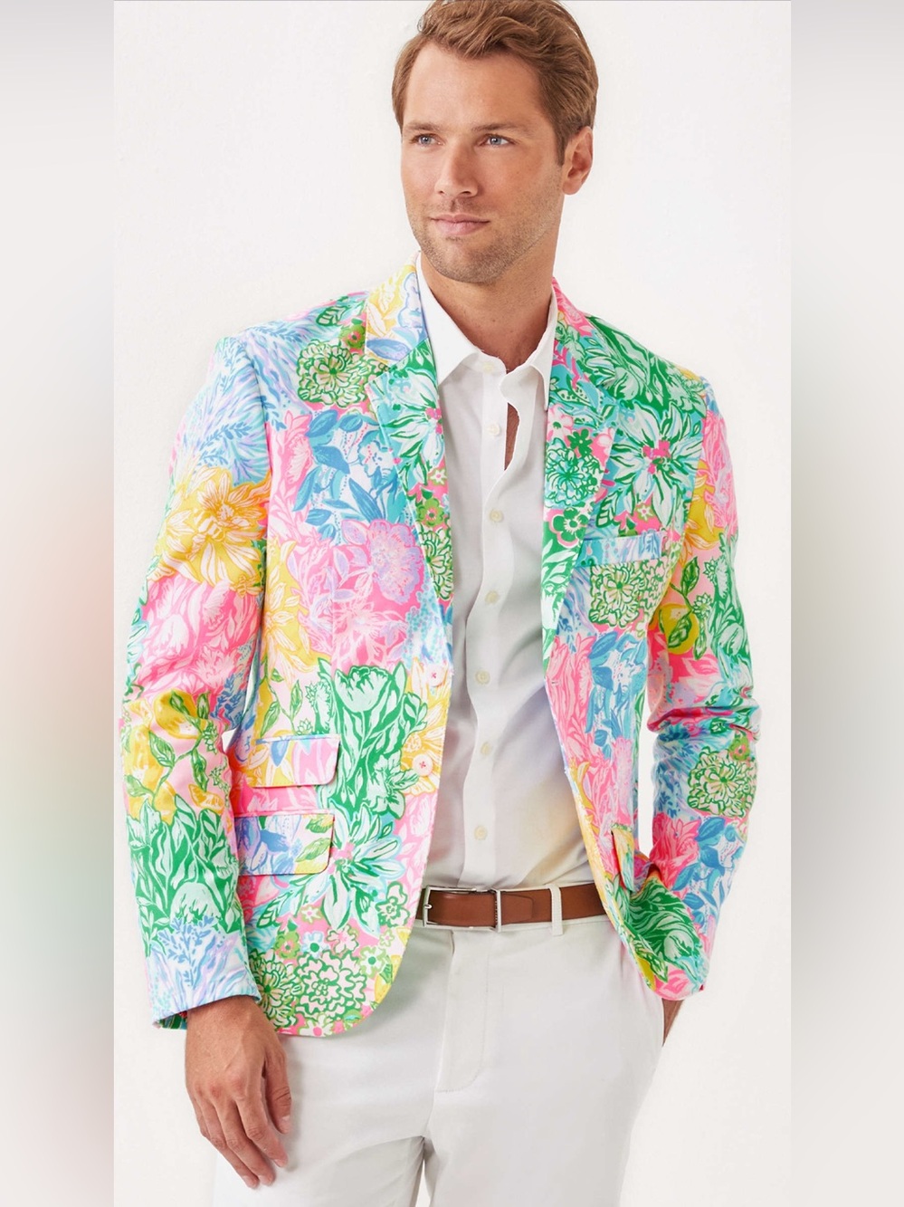 NWT Lilly Pulitzer Men's Stuff Flagler Blazer Multi Bright Delight Patch 46R